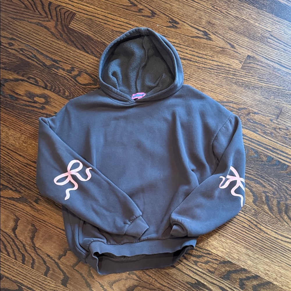 Edikted Gray Hoodie with Pink Ribbon Detail